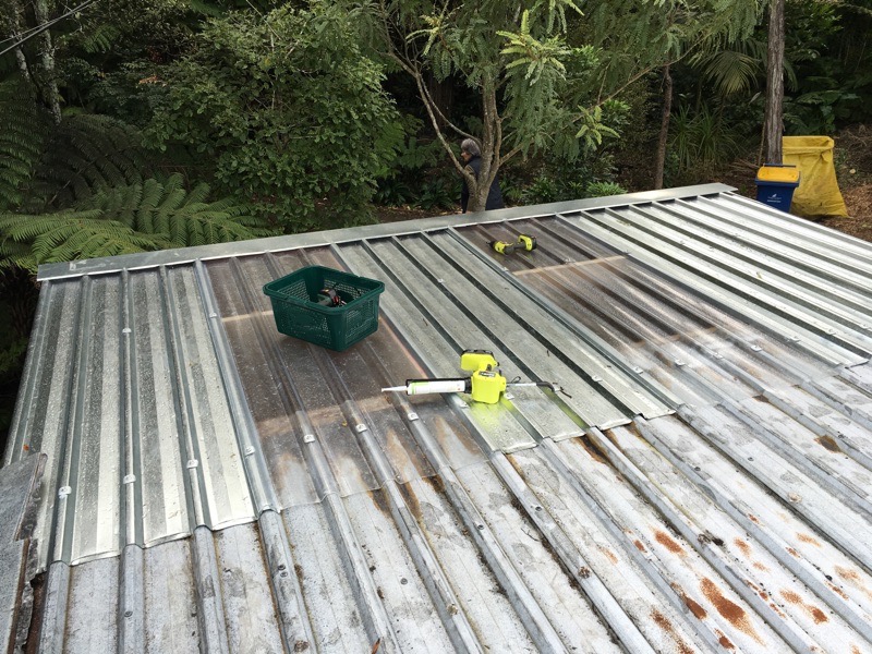 ...roofing. Fibreglass panels for light in both sections.